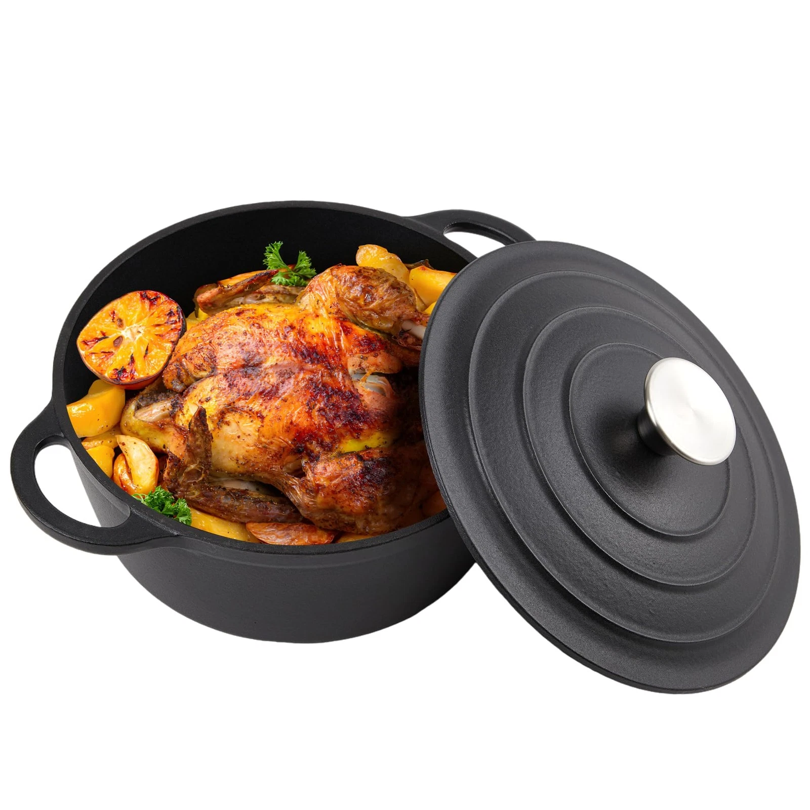 3 Quart Dutch Oven Enameled Cast Iron with Lid Big Dual Handles Oven Safe u...