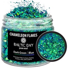Chameleon Flakes for Resin - Dark Green/Blue Color Shift Mica Pigment Powder