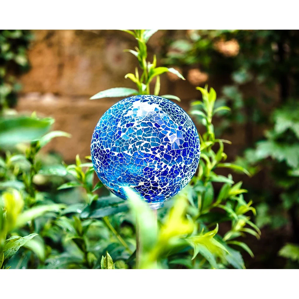 Gartenkugel Glas Globe Ø130mm Deko Beetstecker Rosenkugel Miracle Mosaic Blau