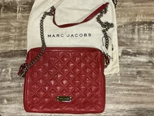 Marc Jacob’s Red Quilted Leather Small  Ipad Case / Crossbody Purse Bag 10”