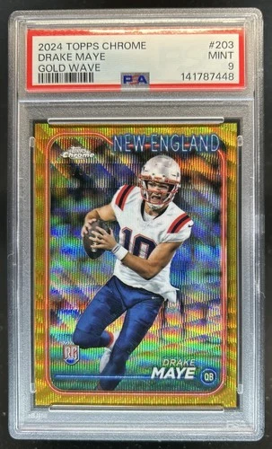 2024 Topps Chrome Drake Maye Gold Wave Refractor Rookie RC #/50 Patriots PSA 9