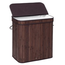 100L Large Bamboo Laundry Hamper, Clothes Storage Organiser Bag with Lid Brown