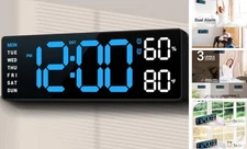 10" Digital Wall Clock: Dual Alarm Wall Mount Decor Clock for 10 inches Blue