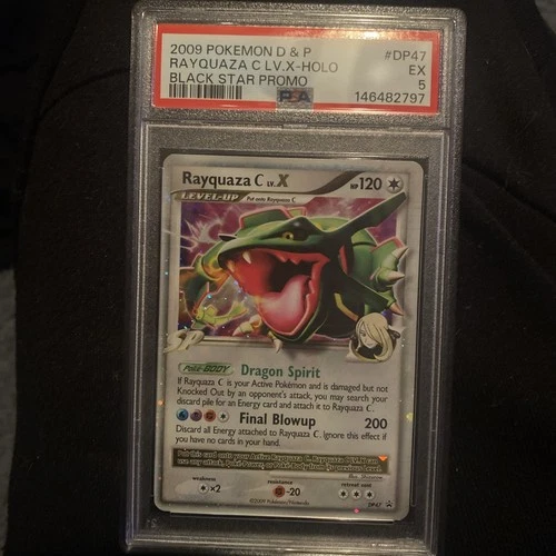 2009 POKEMON DIAMOND & PEARL BLACK STAR PROMO #DP47 RAYQUAZA C LV.X-HOLO PSA 5