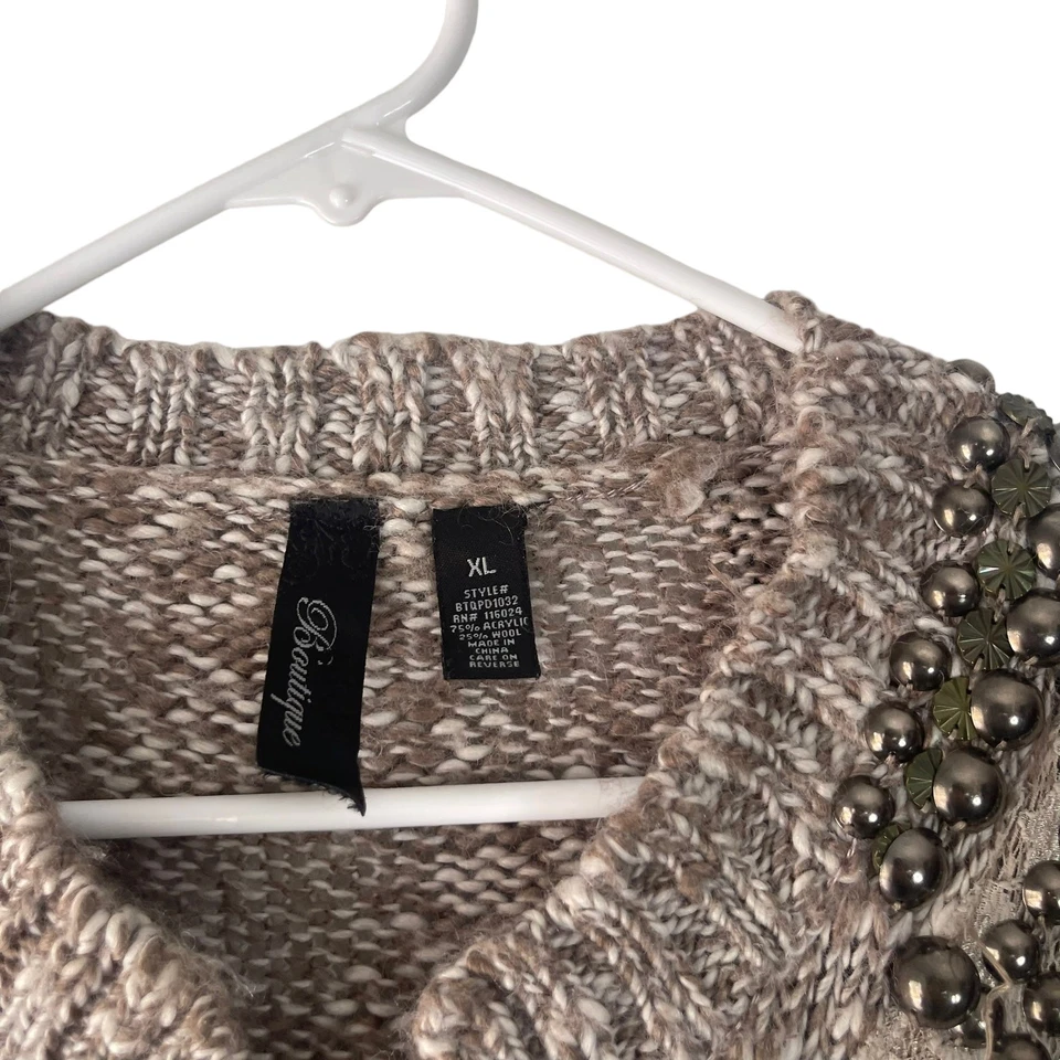 Женский свитер BKE Boutique размер XL коричневый вязаный кружевной коттедж вестерн шерстяная смесь - Изображение 4 из 4