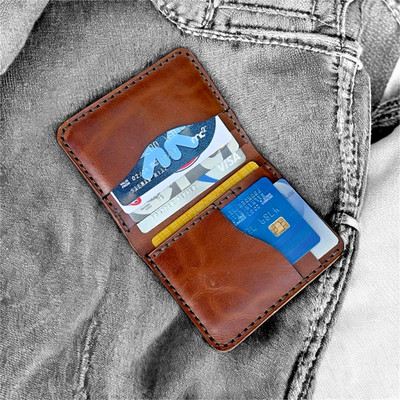 Mens Slim Bifold Handmade Card Holder Vintage Leather RFID Blocking Wallet