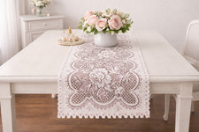 Bess Lace Table Runner Pink Floral Lace Cottagecore Farmhouse Decor 13x54 NEW