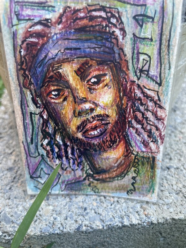 Original ACEO Art Card Expressive Male Portrait in Bandana Drawing  2.5 x 3.5