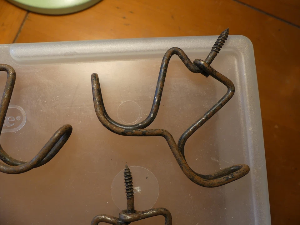 Antique Wire Closet Coat Hooks Double Sided Screw Type Set of 5 - Image 4 of 4