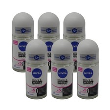 6 Pack Nivea Black White Pure Invisible Roll-On Deodorant 50ml