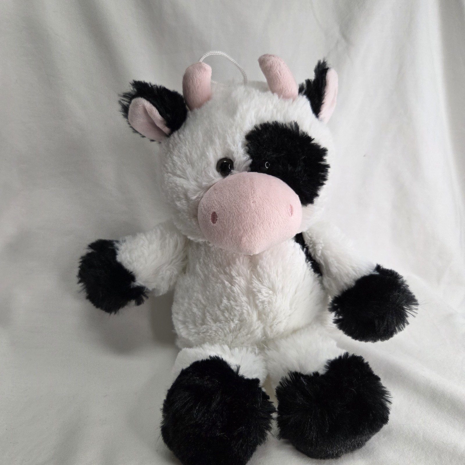 Hersheys Plush Cow Stuffed Animal Black White Pink Snout Horns Ears 12" Toy