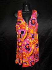 Vintage 80s do 60s Jonathan Martin M Orange Purple Hippie Floral Romper Playsuit