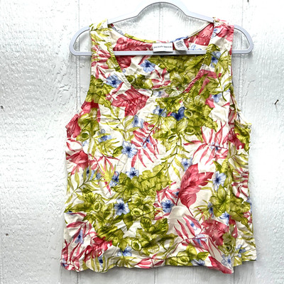 XL Jaclyn Smith Floral Hawaiian Tank top Sleeveless Floral White pink Blue Green