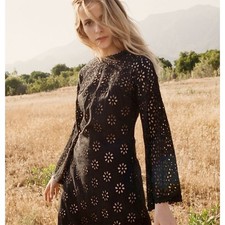 Doen Francoise Black Eyelet Cotton Maxi Dress Small