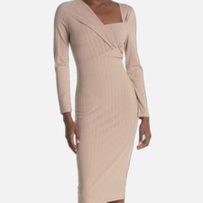 ASTR the Label Ribbed Bodycon Midi Dress M Twist Front Long Sleeve Minimalist
