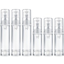 Premium 6Piece Airless Travel Pump Bottles Set, 5ml and 10ml, Clear Refills