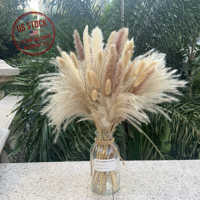 110pcs Natural Dried Pampas Grass Decor Fluffy Flowers Boho Home Wedding Bouquet