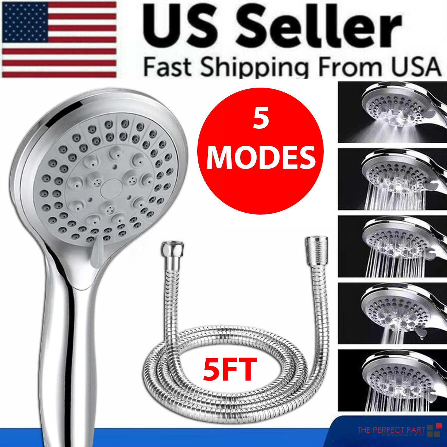 5 Settings Handheld Shower Heads Spray With 5 Ft Hose