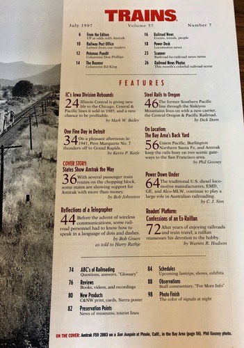 TRAINS Magazine July 1997 IC Iowa Division,Bay Area Rails, Cent Oregon & Pacific - Picture 2 of 2