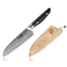 Klaus Meyer Luxor Damascus Steel 7 inch Japanese Chef Knife with Wood Sheath