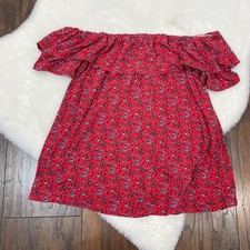 Maurices Top Small Off-the-Shoulder Red Blue Floral Stretch Blouse Women's