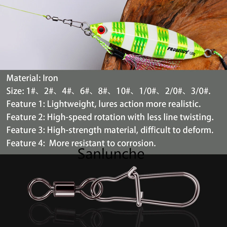 Barril giratorio de pesca de 100 piezas con aparejo de conector a presión de doble bloqueo 24-104 lb Foto 4 de 4