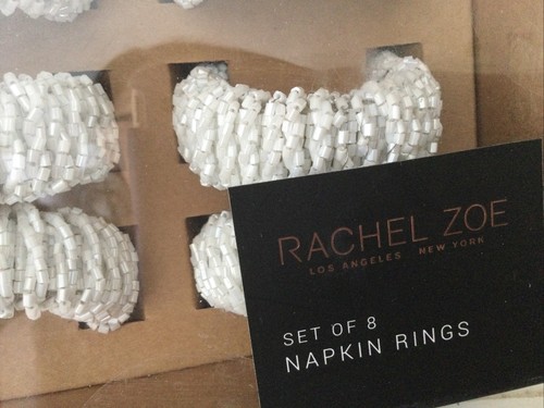 Rachel Zoe WHITE BEADED Napkin Rings Set of 8 Made In India NEW - Picture 3 of 4