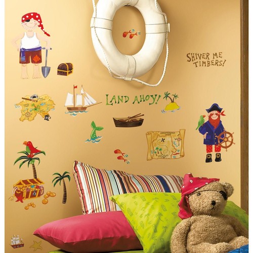 TREASURE HUNT WALL STICKERS 45 nuevas calcomanías de dormitorio pirata habitación infantil decoración pirata - Imagen 2 de 3