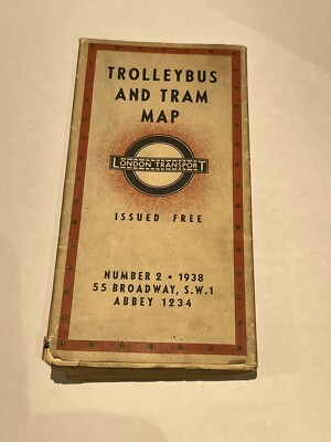 London Transport 1938 Nummer 2 Trolleybus und Straßenbahnkarte