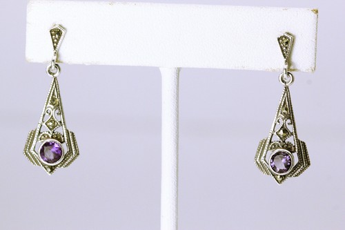925 Sterling Silver Purple Stone Dangle Earrings 3.4 Grams (EAR4660)
