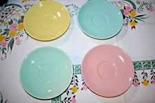 Lu-Ray Pastels TS&T 1940's Vintage Saucer Lot of 4 Yellow, Green, Pink LuRay