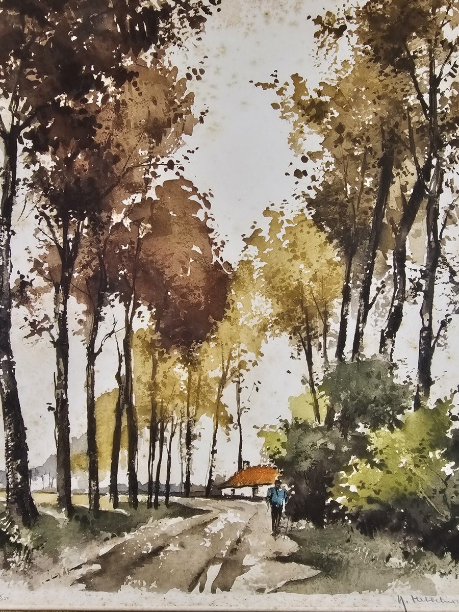 Vintage Signed Roger Hebbelinck Limited Edition Watercolor