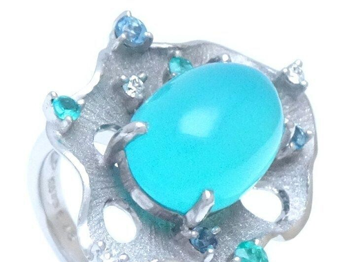 Munetaka Tamura Ring Chalcedony 6.43ct Diamond 0.06ct K18WG White Gold Jewelry - Picture 9 of 9