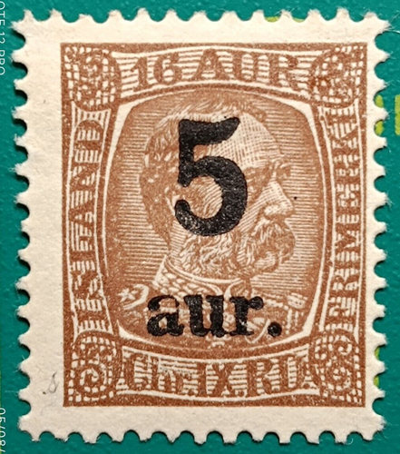 Iceland stamp 1921, Sc A9 5a on 16a brown, surcharged 'a' dif. !, MLH - Picture 2 of 5