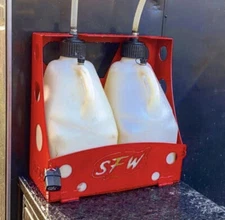 Fuel Jug Rack Holder Dual Locking Mount Race Trailer Shop Garage Organizer