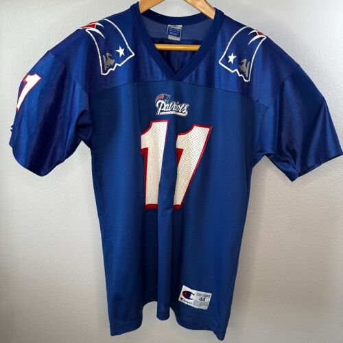 Vintage New England Patriots Jersey Drew Bledsoe Champion Blue Men's Large 44
