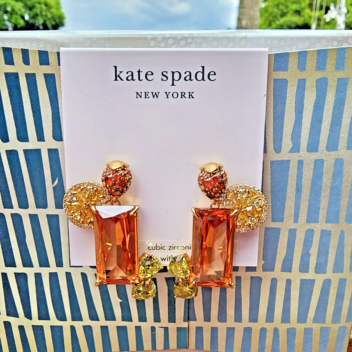 【特価セール】Kate Spade cubic zirconia drop イヤリング kate spade- Good Spirits- Double Drop- Stud earrings- Yellow
