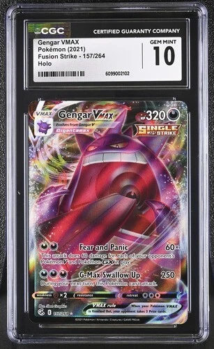 👻 CGC 10 ENGLISH Gengar VMAX Full Art 157/264 Pokemon Card Swsh0 Fusion Strike