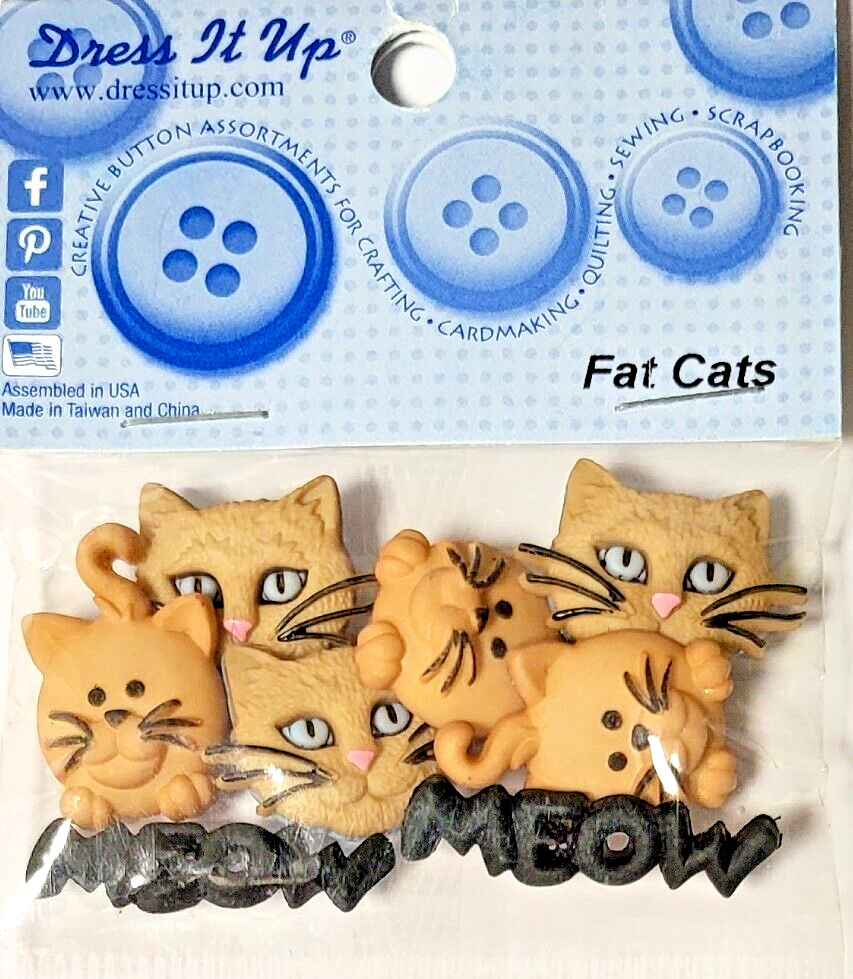 FAT CATS 5830 Dress It Up Novelty Craft Buttons Kittens CRAFT SEWING CAKES