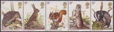 SET GB QEII 1977 BRITISH WILDLIFE 5 x 9p MNH Stamp Strip SG1039/1043