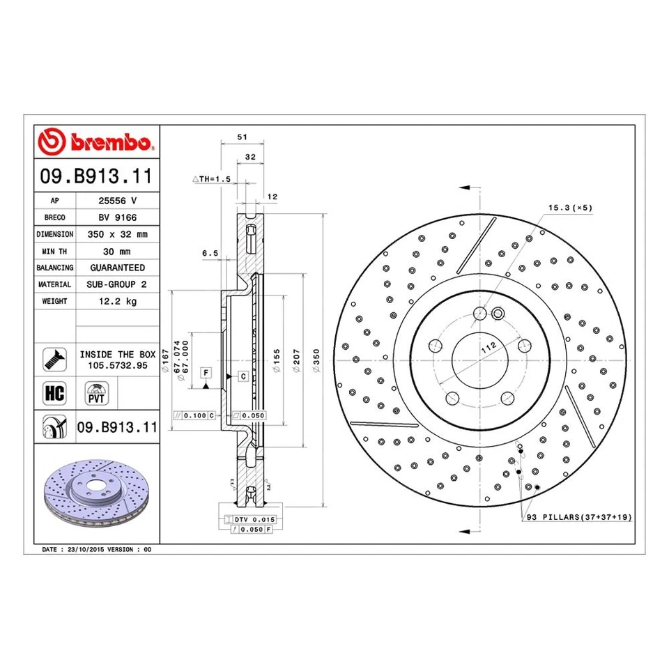 For Mercedes-Benz CLA45 AMG 14-19 Brake Rotor UV Coated Series Drilled & Slotted Foto 2 de 4