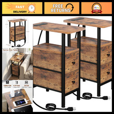 Narrow End Table with USB Charging Station, Modern Side Table for Living Room
