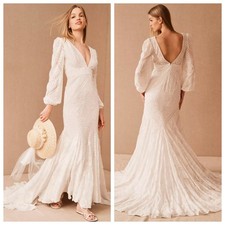 BHLDN Vale Wedding Dress 14 Boho Lace Long Sleeve Mermaid Bridal Gown
