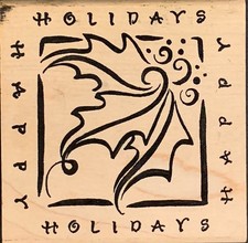 Denami Design Happy Holidays Holly Frame Rubber Stamp