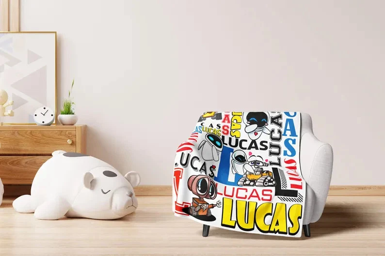 Disney Wall E & Eve Cute Cartoon Art Customize Fleece Blanket