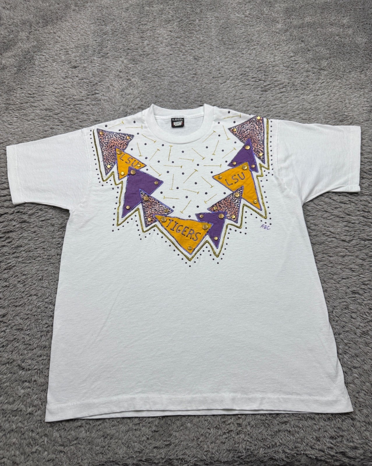 Vtg LSU Tigers Shirt Adult XL White Graphic Hand Made In USA Crewneck 90s