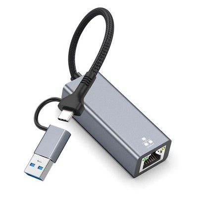 DERSUR USB C to Ethernet Adapter, 1000 Mbps 3.0 Wired Network Grey