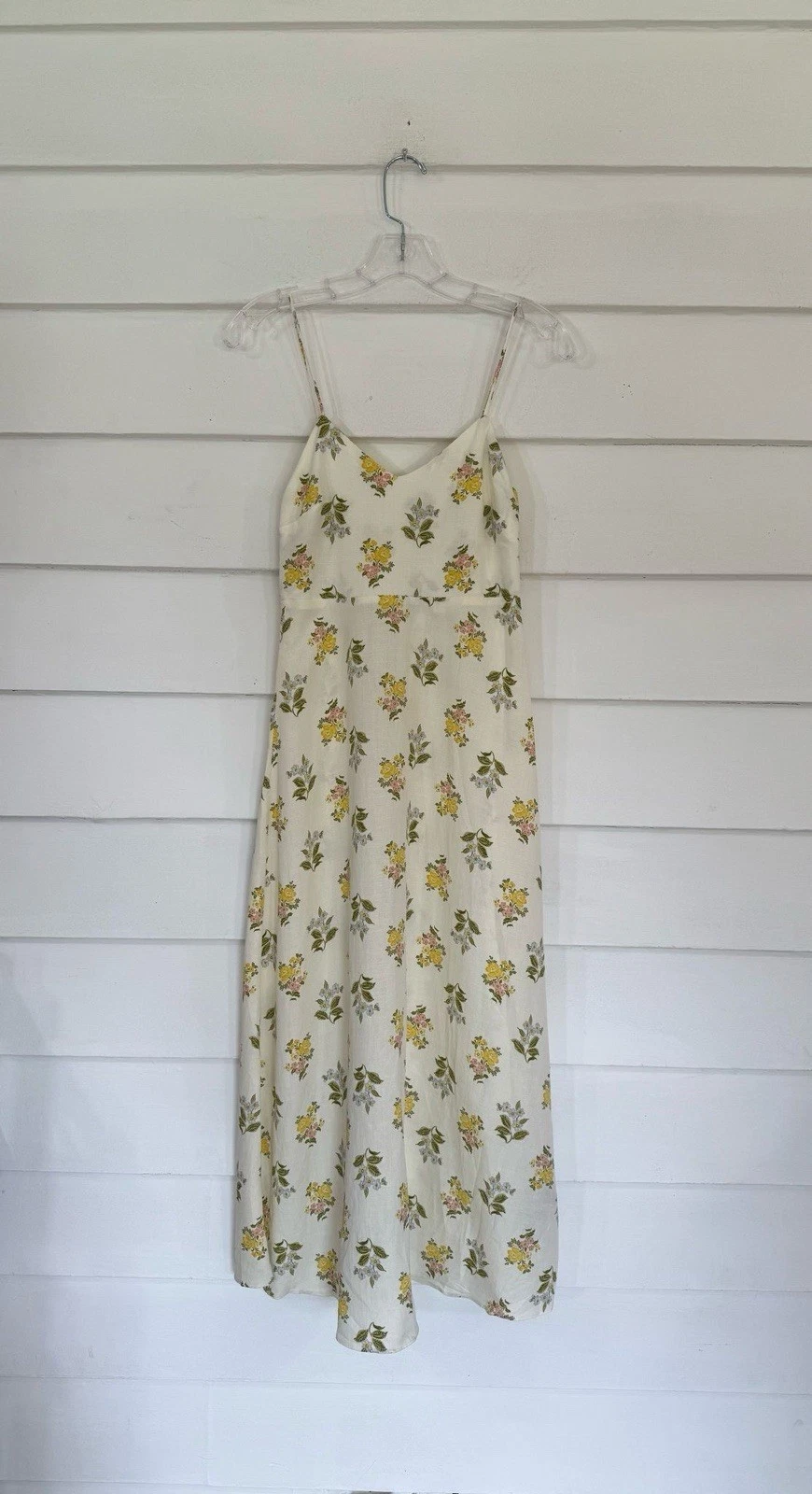 OFF WHITE Abito donna ZARA nuovo stampa floreale midi cotone lino ecrù bianco taglia XS Y1095