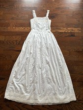 1960s White Cotton Eyelet Dress Lace Details Scovill Zipper Cottage Core Size S