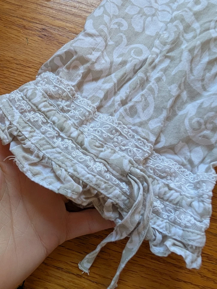 De Colección LAURA ASHLEY Vestido Largo Envolvente Bata Blanco Marrón Floral Algodón S/M Encaje Foto 4 de 4